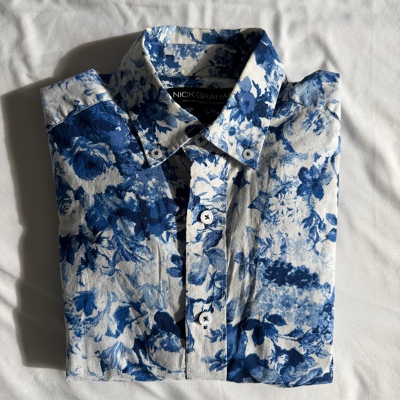 Nick Graham Other - Nick Graham 100% Cotton Modern Fit Blue White Floral Men's Button Down Shirt